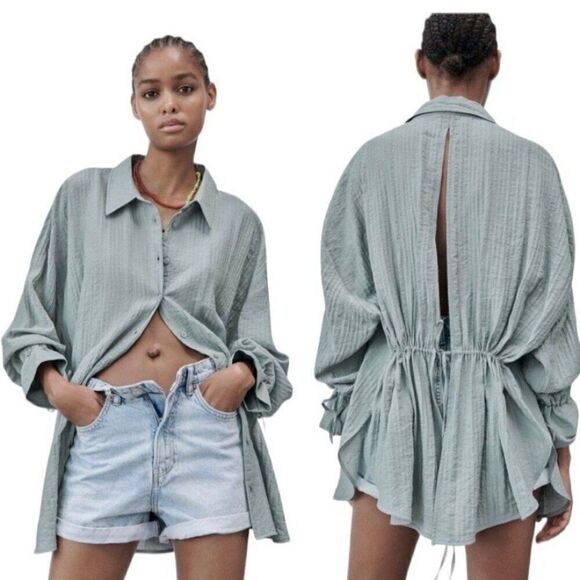 Zara Green Oversized Button Down Extra Small XS - Picture 1 of 7